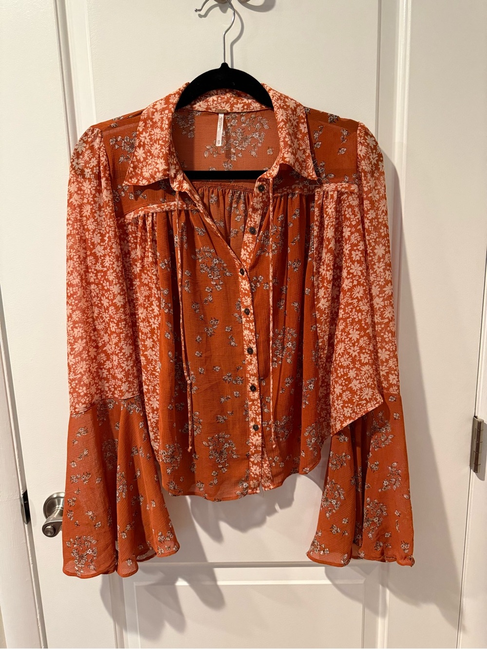 Free People Serena Printed Blouse Floral Rust Orange